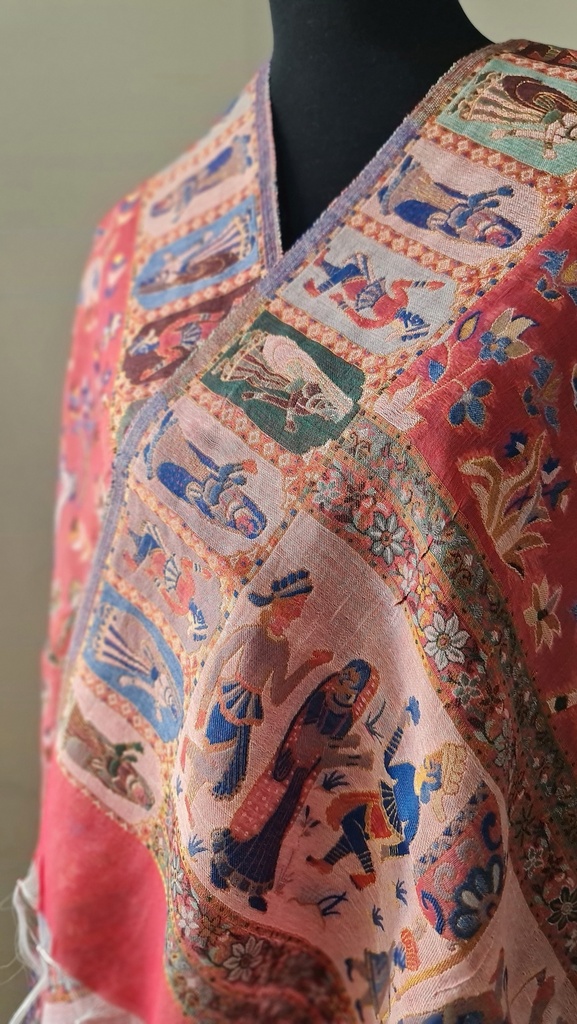 Kani Silk Shawl with Folk Scenes