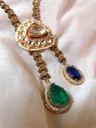 Polki Emerald&Sapphire Stone Pendant Necklace Set