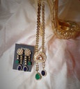 Polki Emerald&Sapphire Stone Pendant Necklace Set