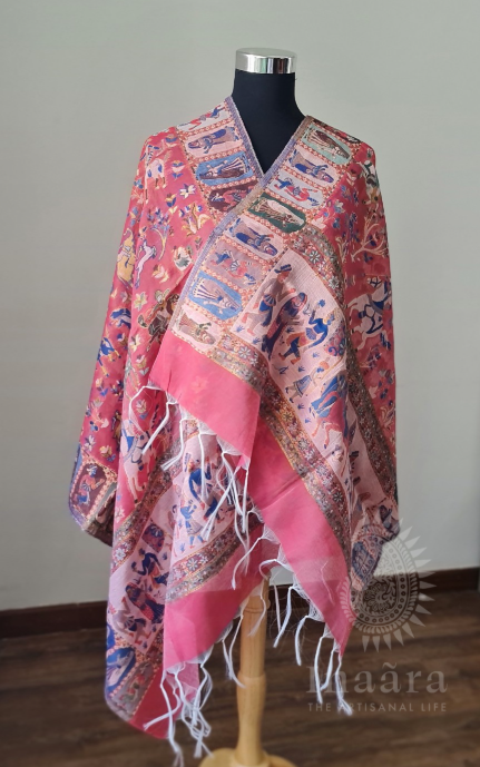 Pure Silk Shawl- Pink Printed