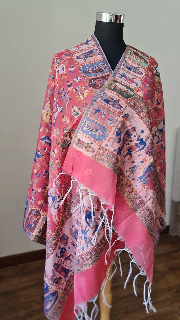 Pure Silk Shawl- Pink Printed