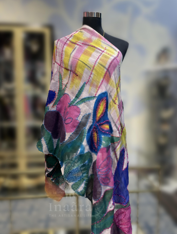 Boiled Wool Stole- Floral Pink