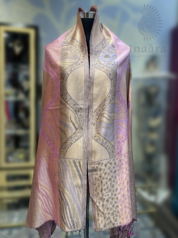 Jamawar Reversible Shawl-PNK/Purple/Salmon