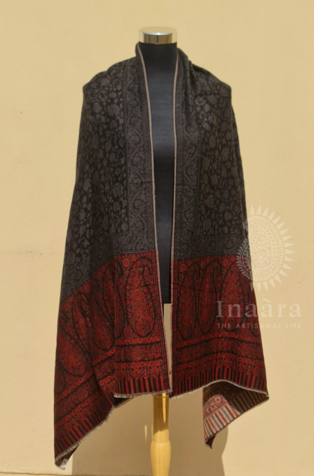 Reversible Ethnic Weave Shawl- Black/Brown