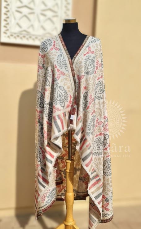 Kashmiri Shawl- White/Red/Black