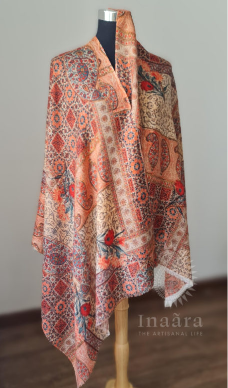 Paisley Printed Stole- Orange
