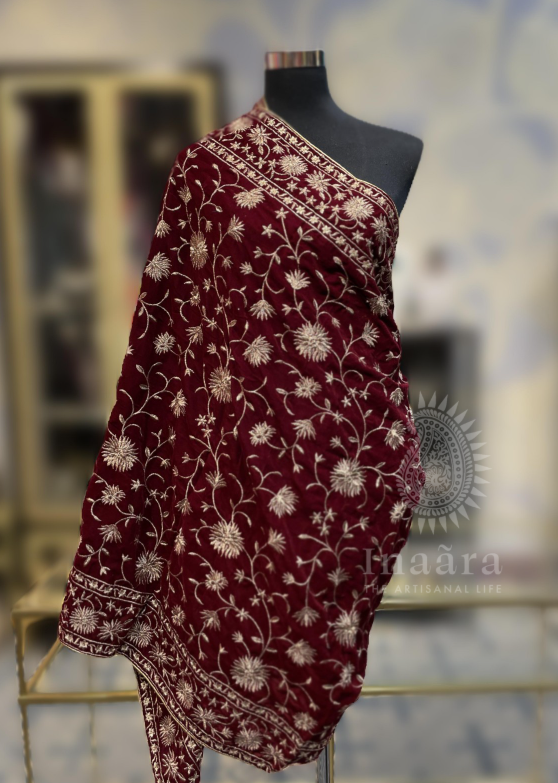 Velvet Luxe Dupatta- Maroon
