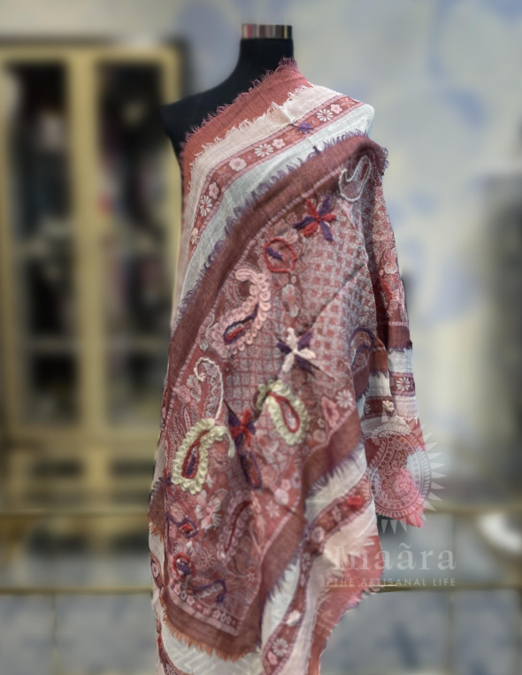 Boiled Wool Shawl-Reddish Brown