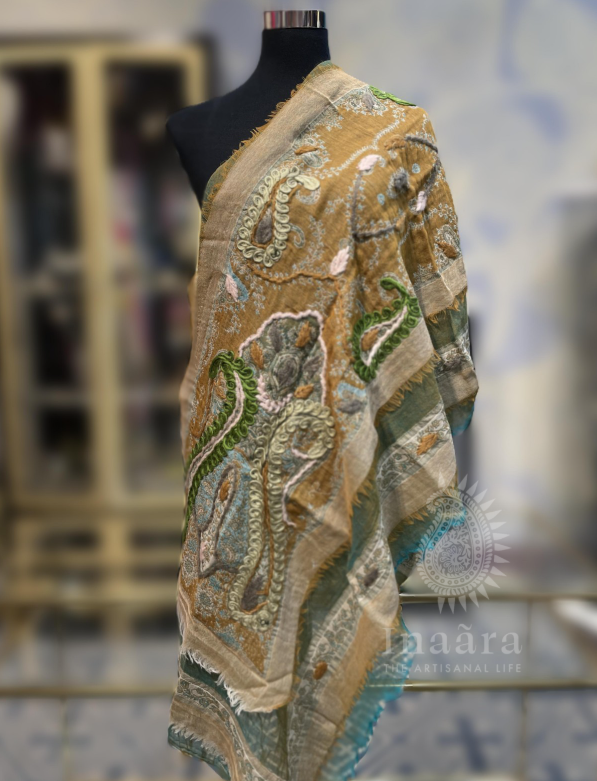 Boiled Wool Shawl-Mustard/Green