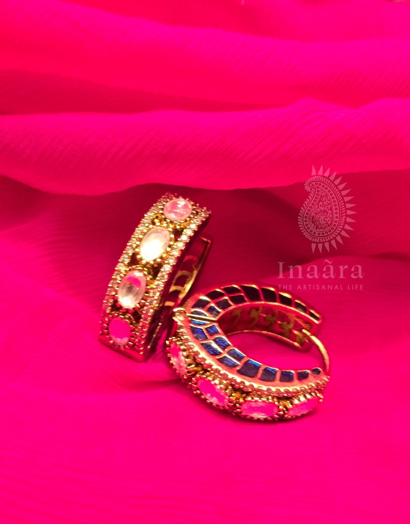 Meenakari Polki Hoops Earrings
