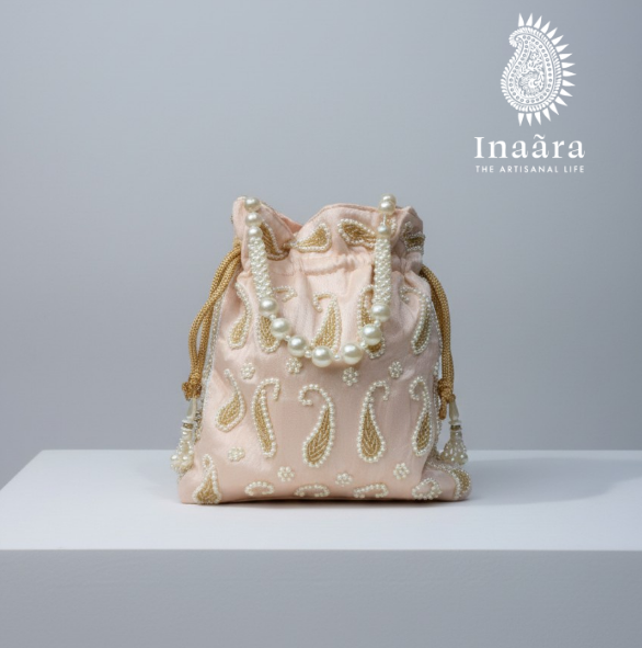 Paisley Potli Bag-Peach