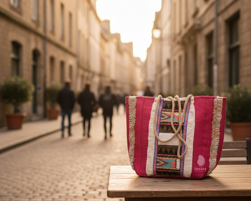 Jute Tote Bag-Red/Brown