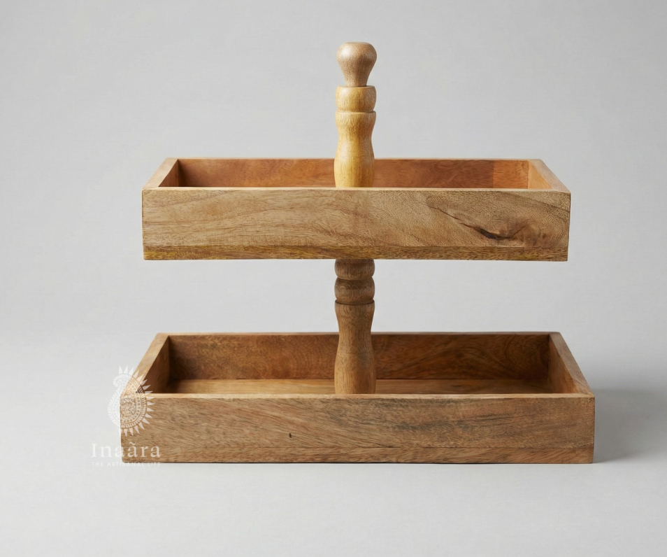 Raazi Handcrafted 2-Tier Wooden Serving Stand