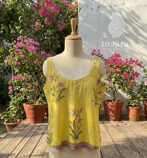 Rita Spaghetti Top-Yellow/Floral