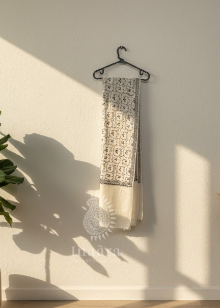 Sozni  Embroidery Shawl- Cream