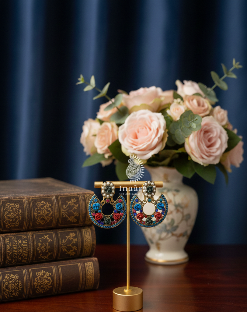 Sculpted Rose Arc Motif Dangle Earring