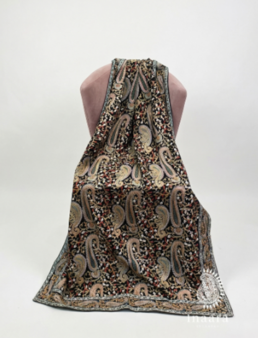 Embroidered Velvet Shawl-Black/Paisley