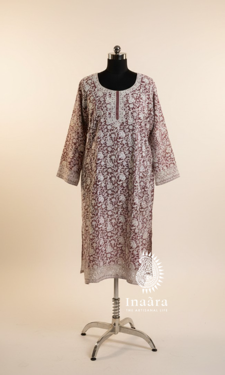 Kashmiri Kurti/Long - Nude Pink