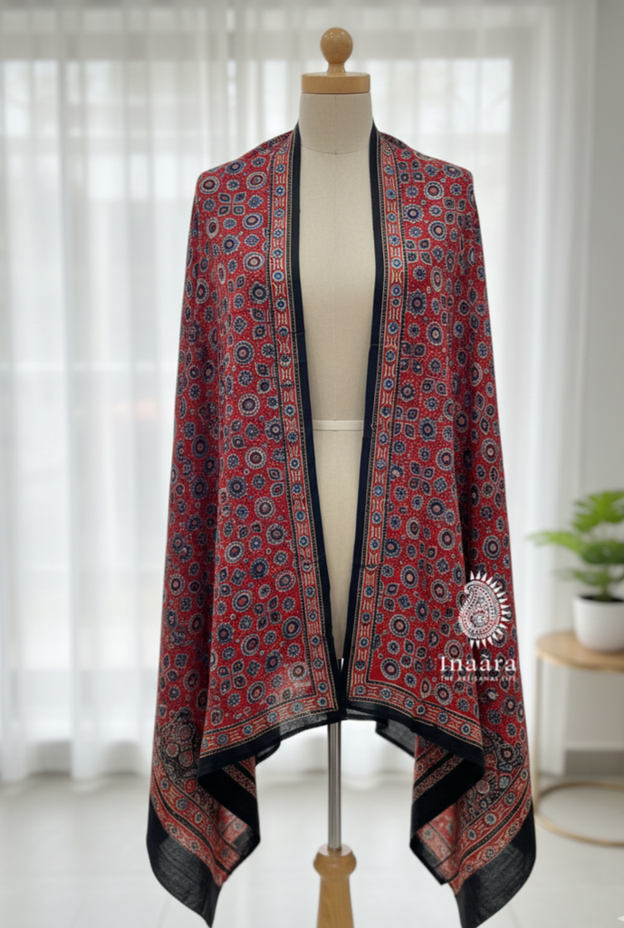 Modal Silk Ajrakh Dupatta- Red 3