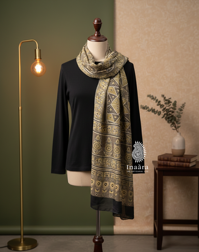Ajrakh Dupatta-Brown/Triangular