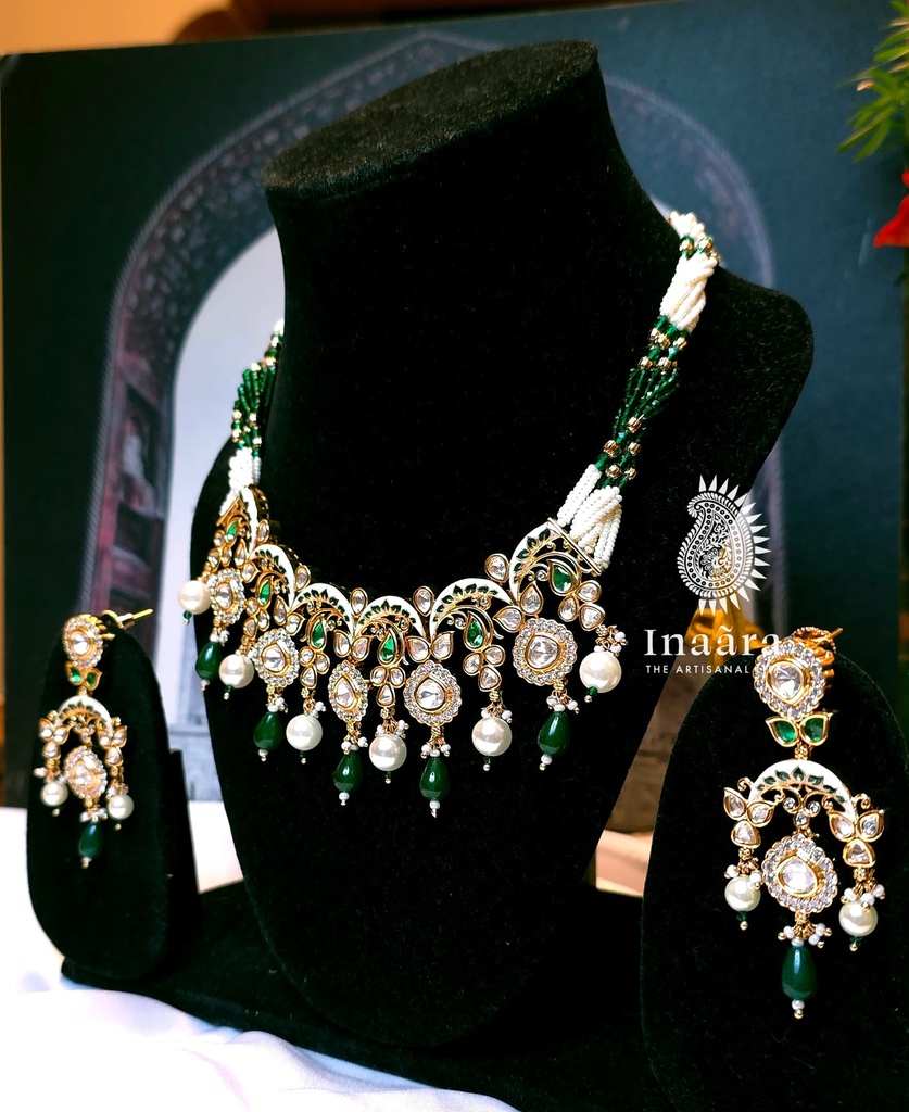 Pareesa Gold Plated Polki & Meenakari Necklace Set