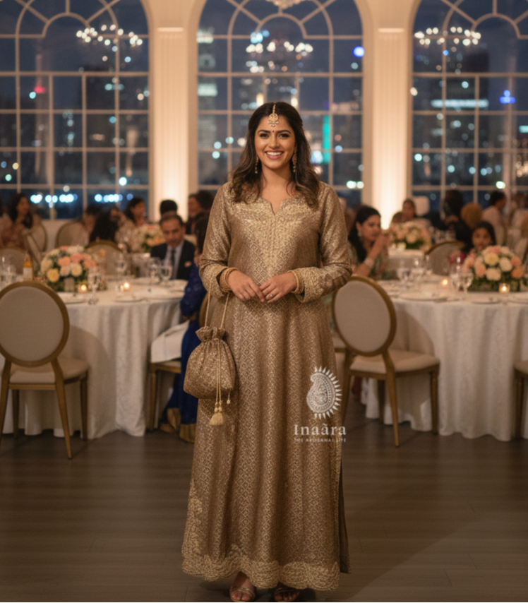 Kurta with Potli Bag-Golden