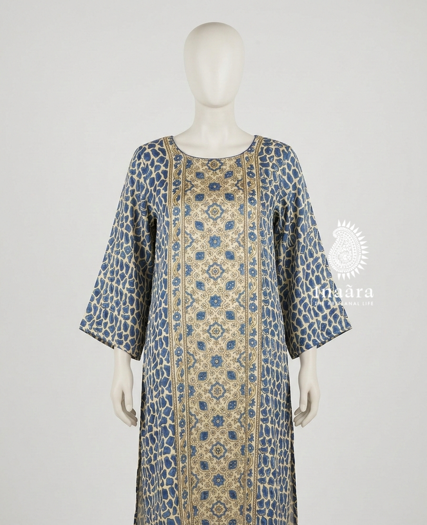 Modal Silk Ajrakh Kurta- Green 03