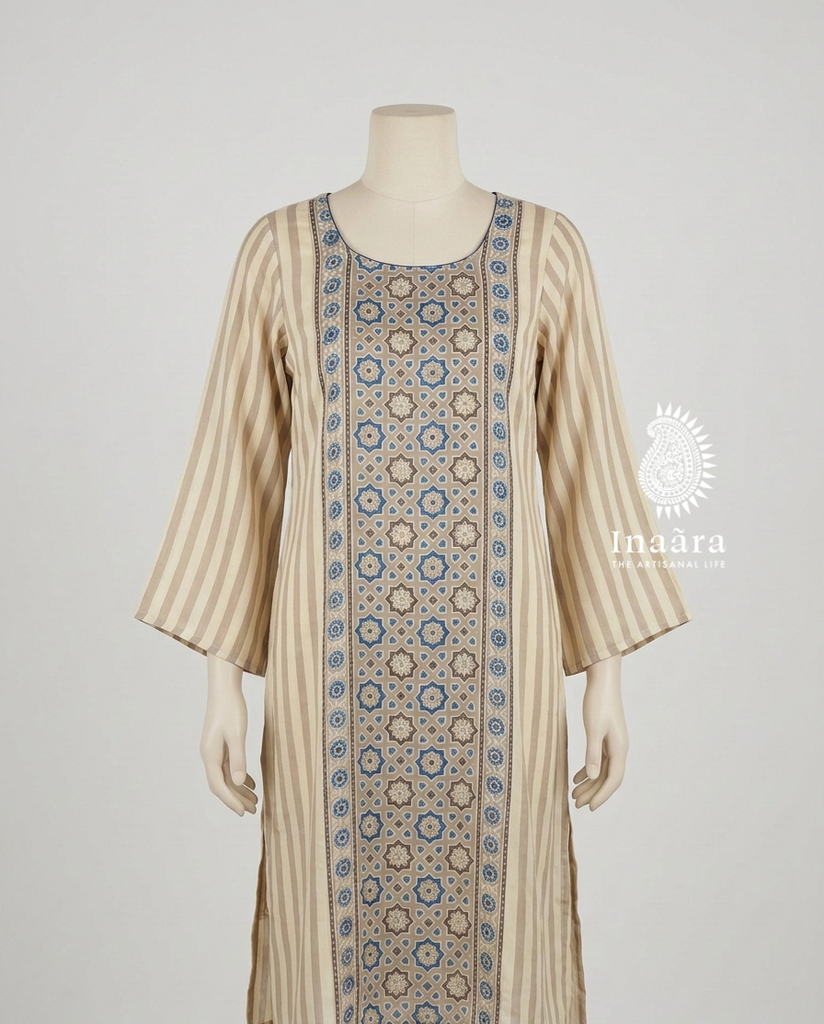 Modal Silk Ajrakh Kurta- Green 02