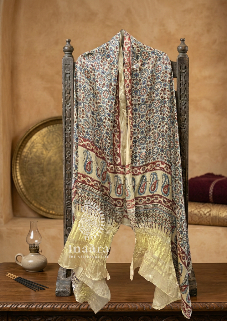 Modal Silk Ajrakh Dupatta-Paisley/Yellow
