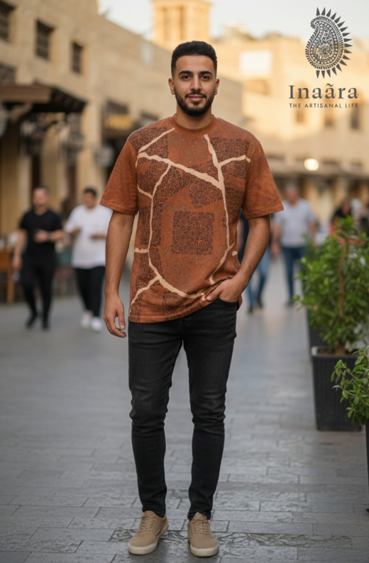 Natural Dye Ajrakh TShirt-Burnt Orange