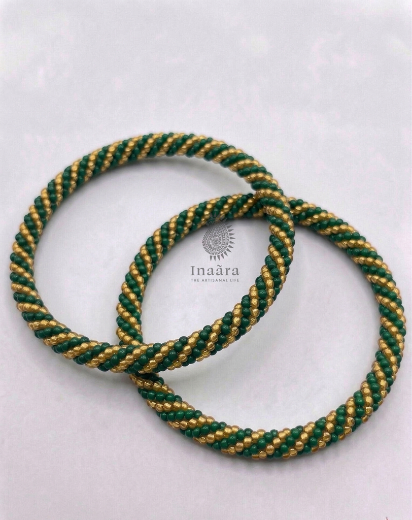 Beaded Bangles-Green2/2pcs