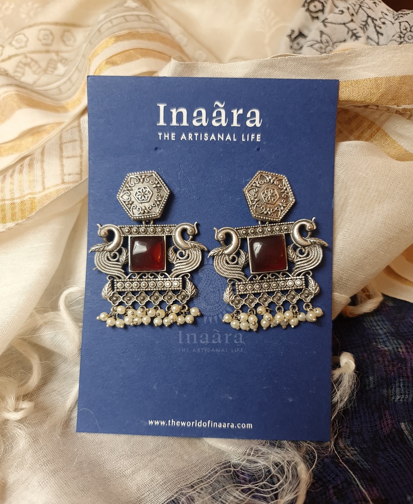 Oxidized Silver Peacock Earrings