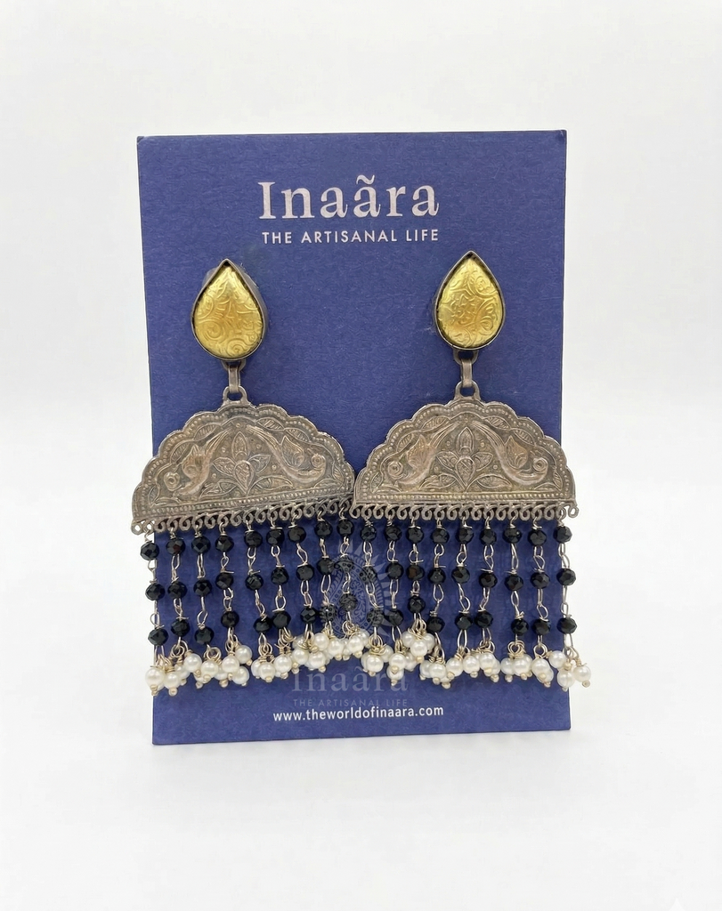 Peacock w/Colored Beads Earrings-Black