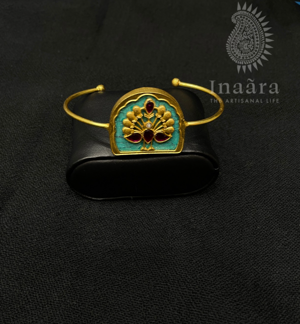 Gold Toned Enamel Cuff Bracelet-Blue