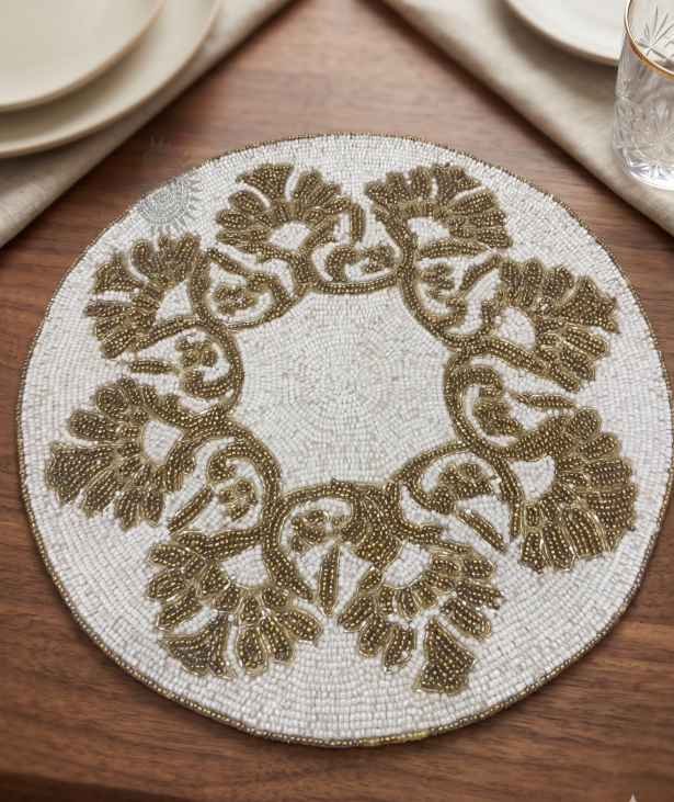 Pearl Beaded Table Mat - White