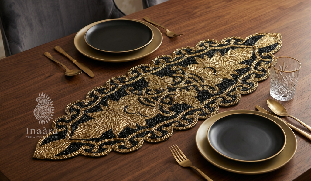 Beaded Table Runner - Black & Golden