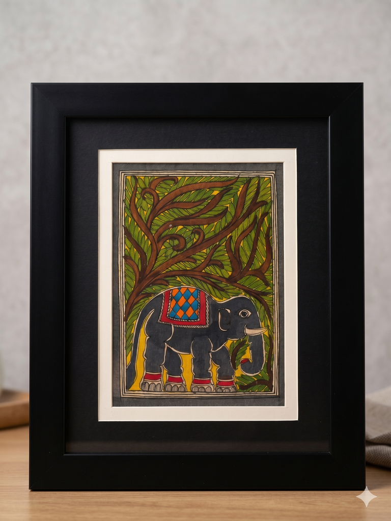 Madhubani Elephant Art (Framed) 30 cm x 25 cm
