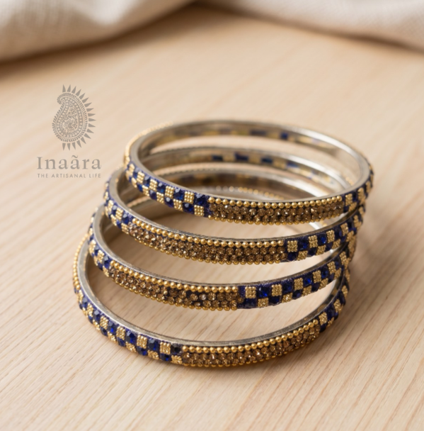 أساور حجرية بنفسجية - مجموعة من 4 قطع