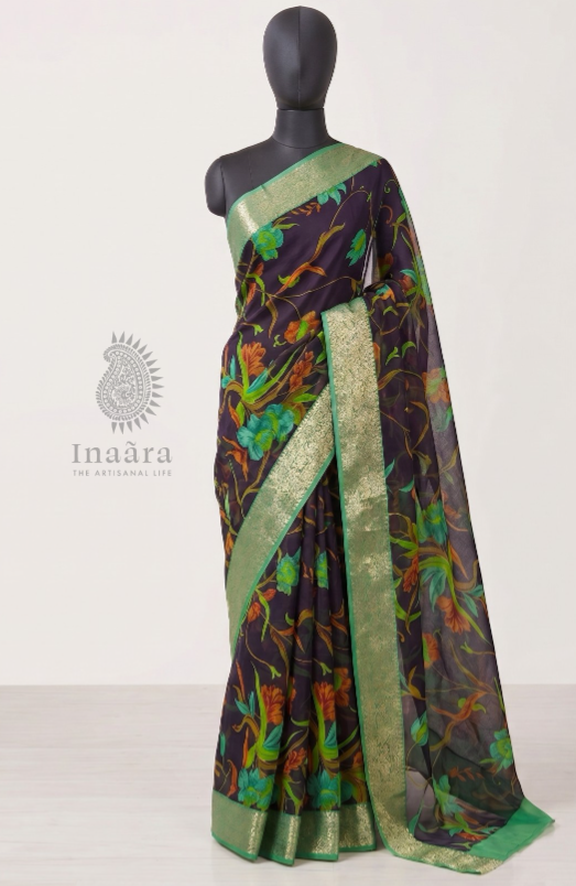Printed Chiffon Saree - Black