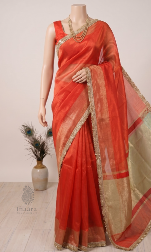Faux Tissue Silk Saree - Red