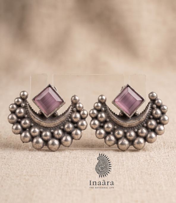 Vintage Beaded Mauve Statement Studs