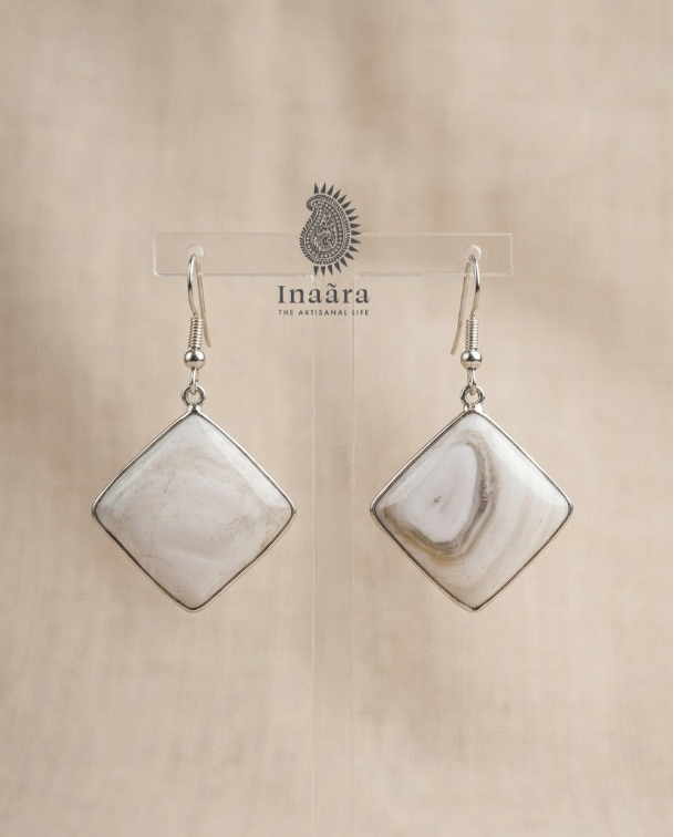 Silver Rhombus White Stone Dangles