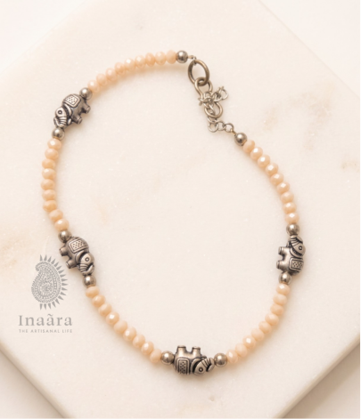 Silver-Toned Elephant Bead Anklet