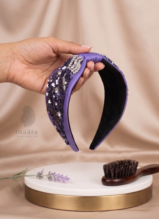 عصابة شعر باروكية مطرزة يدويًا – بنفسجي
