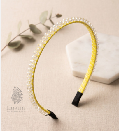 Handmade white crystal beads slim- Yellow