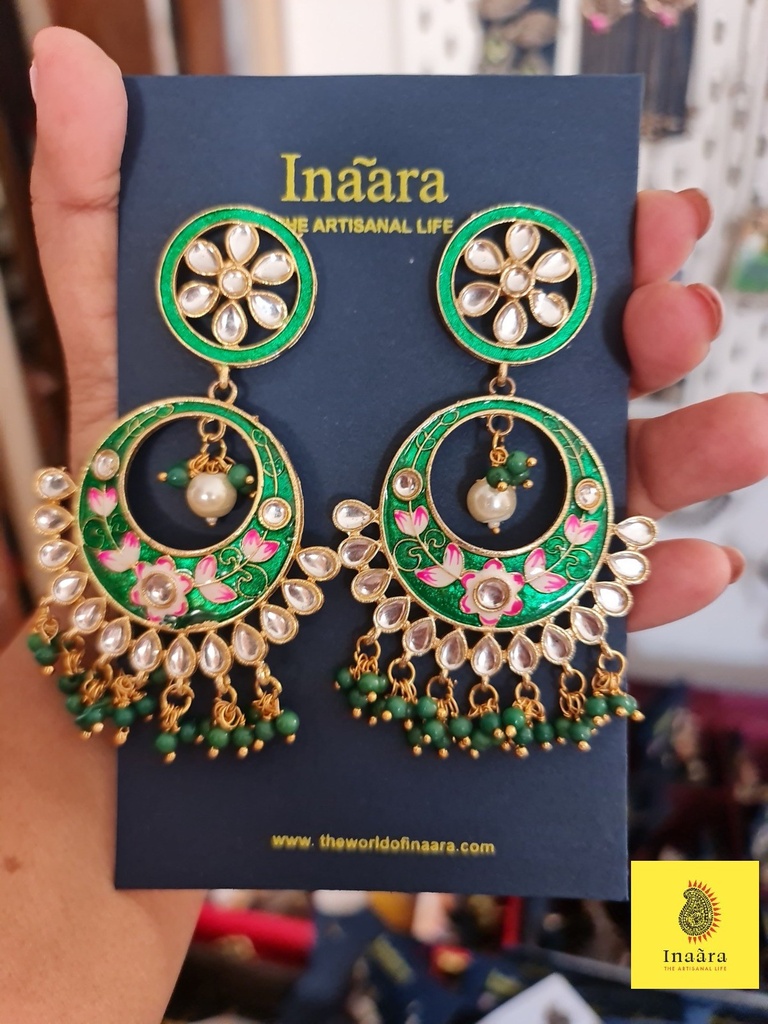 Green Enamel Painted Meenakari Earrings