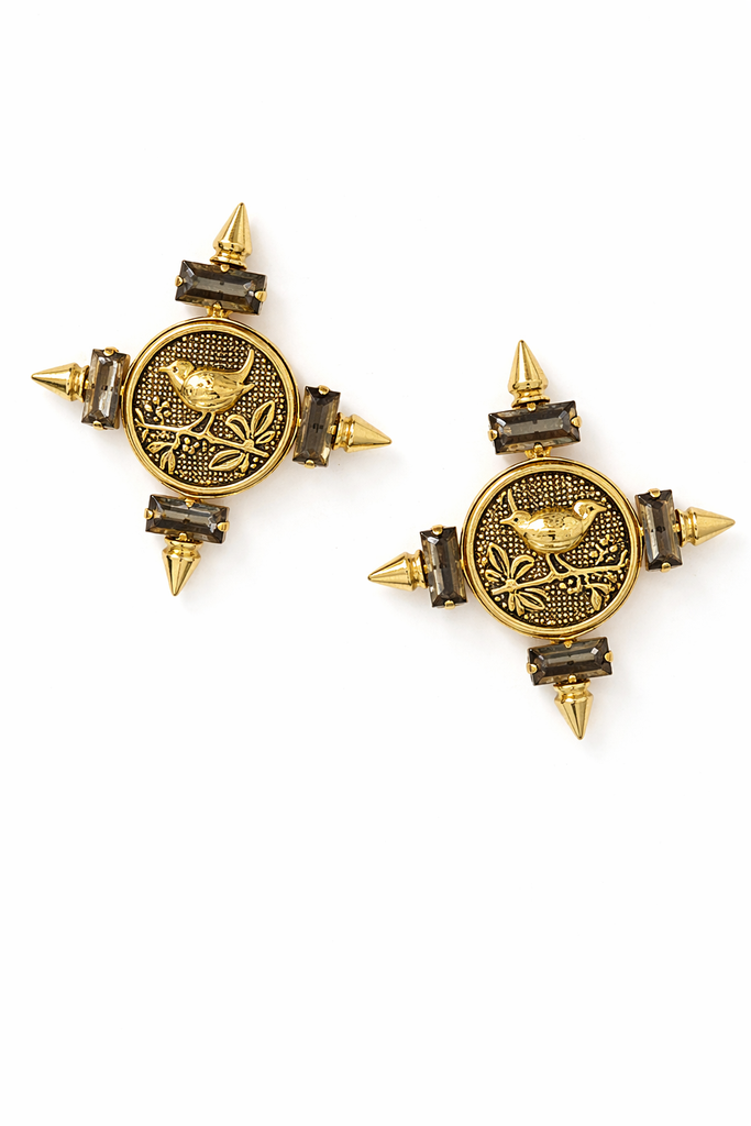 Gold tone bird motif earrings