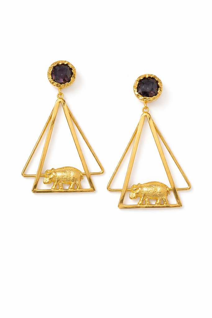 Hippo charm with amethyst danglers