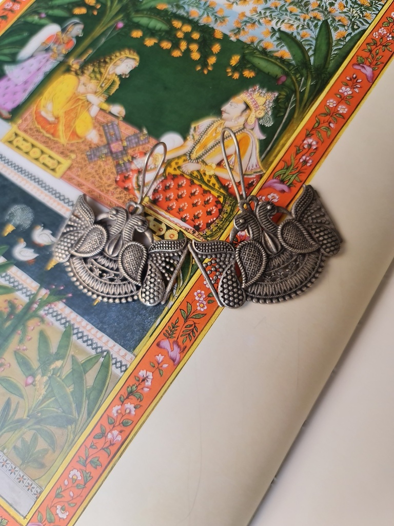 Peacock pattern brass earrings