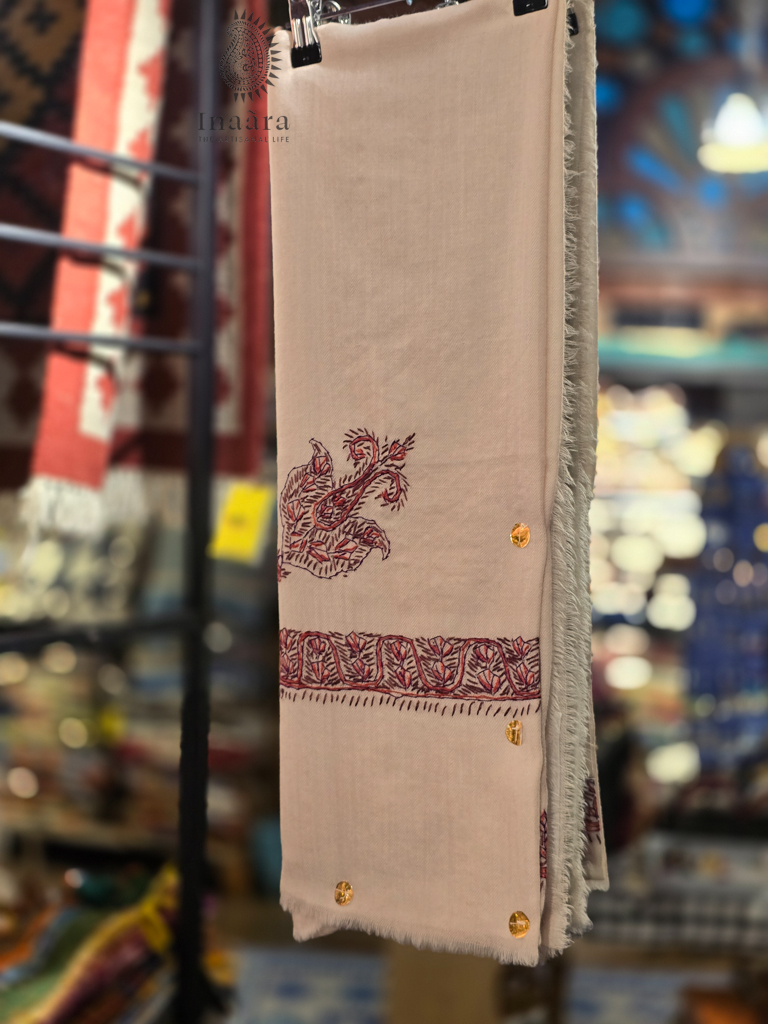 Handmade Semi-Pashmina Ghutra - Soft Beige & Warm Tones